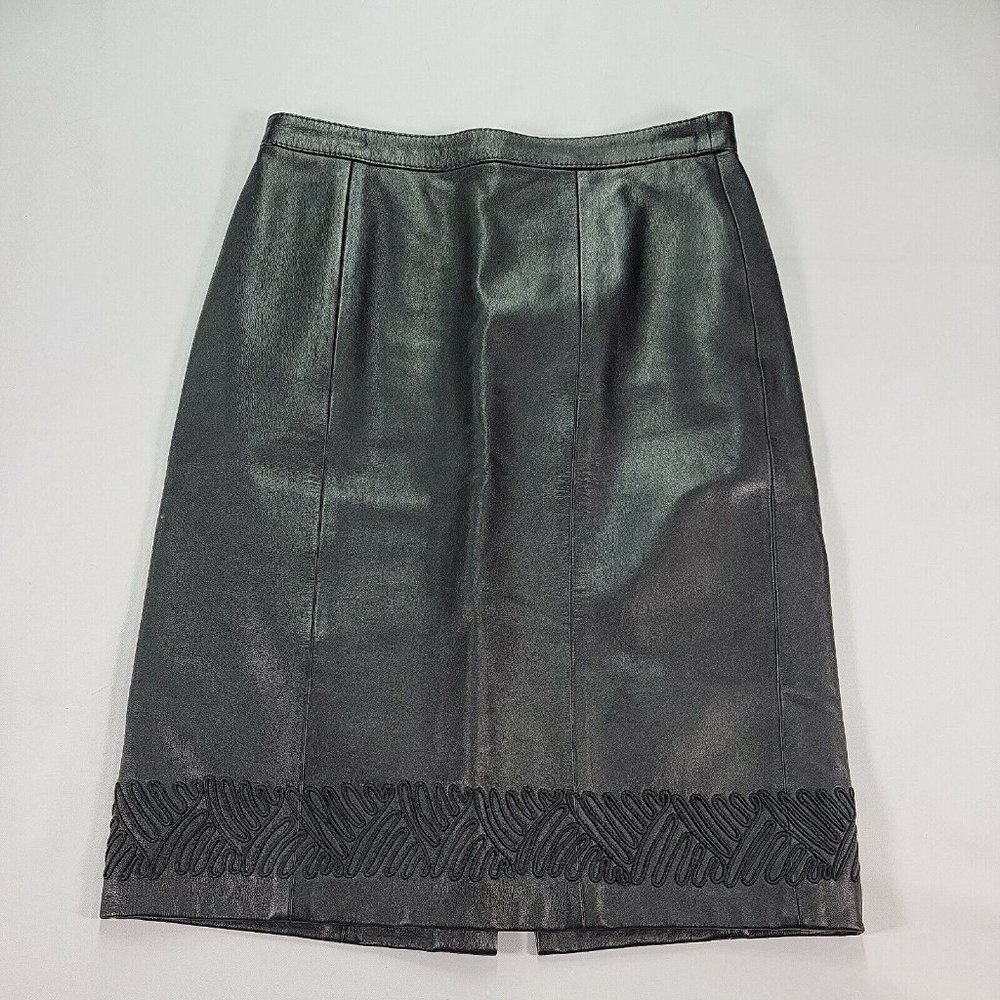 Unbranded Womens Skirt Size 10 Black Leather Vintage Embroidered Straight Pencil